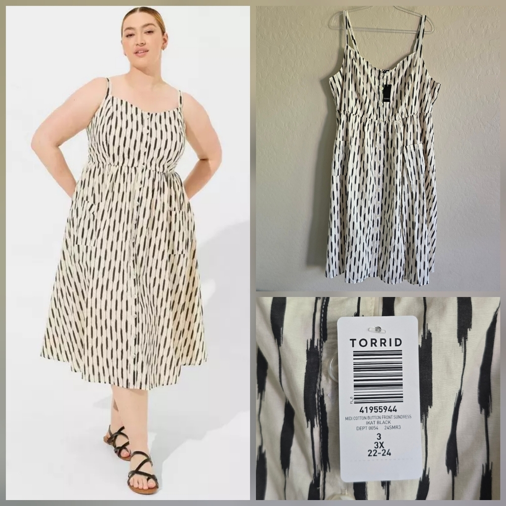 Torrid Midi Cotton Button Front Sundress Size 3 (3x, 22-24} NWT